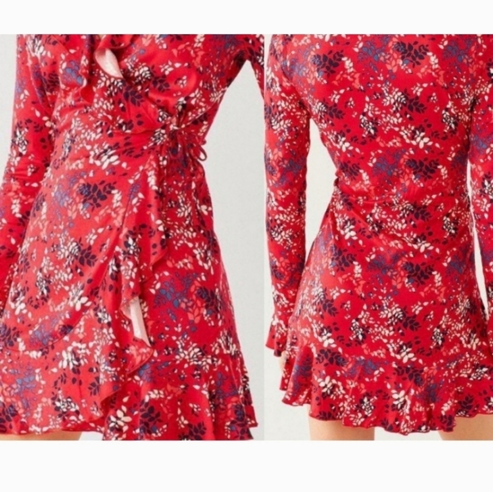 Urban Outfitters Red Floral Ruffle Trim Mini Dress - Picture 4 of 5